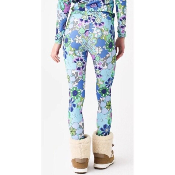 Celia B M Pants Leggings Blue Floral Retro Designer Hippie Boho Maximalist - Picture 2 of 5